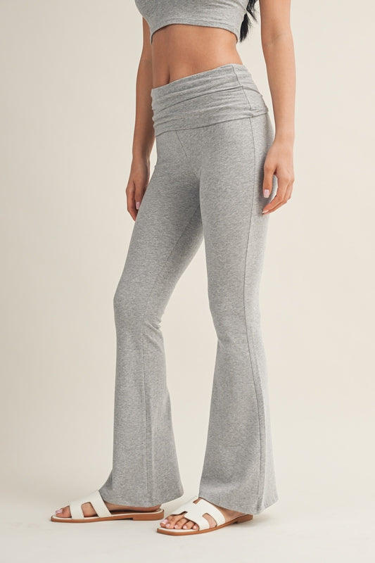 Soft Heathered Knit Foldover Flare Pants