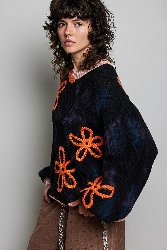 Embroidered Floret Knit Sweater