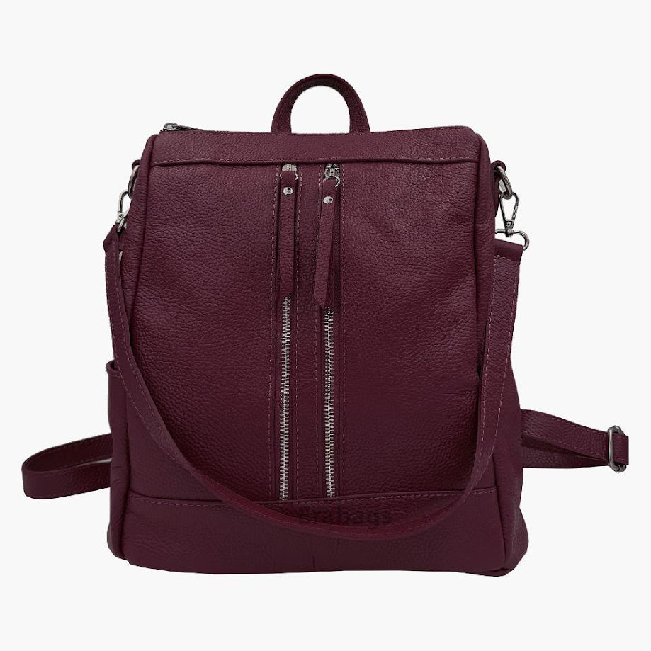 Italian Leather Double-Zip Convertible Backpack