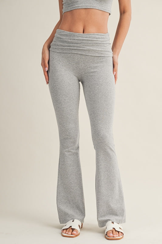 Soft Heathered Knit Foldover Flare Pants