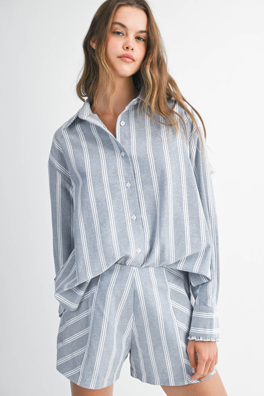 Pin Stripe Button Down Shorts Set