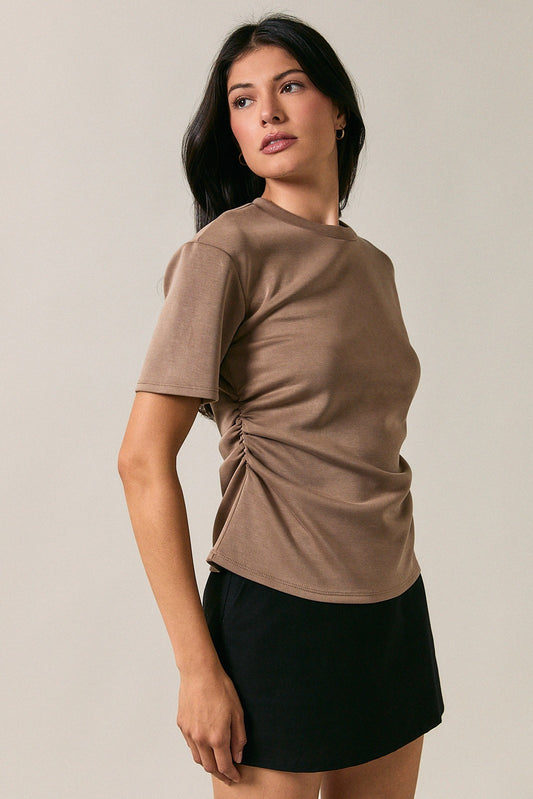 Soft Crew Neck Ruched Top