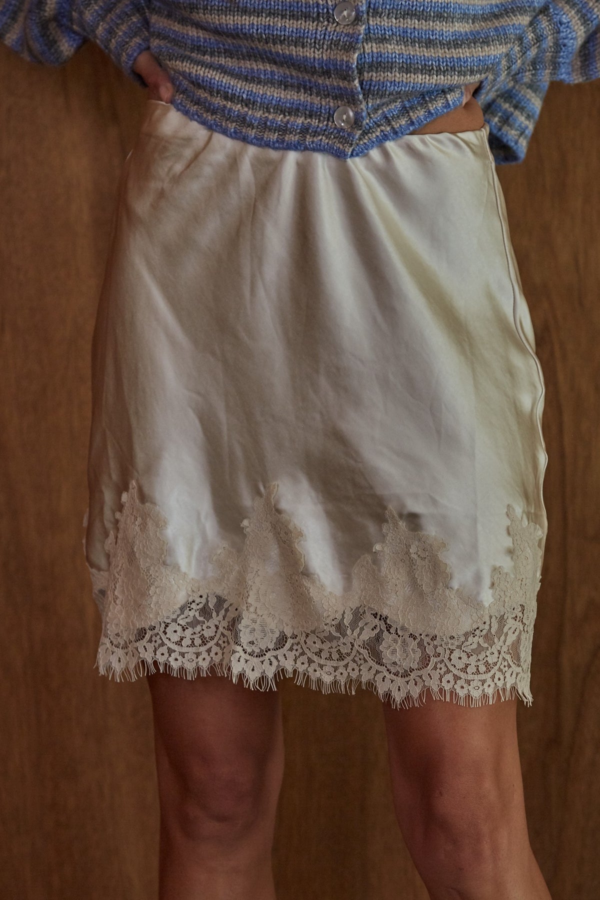 Satin Lace Mini Skirt