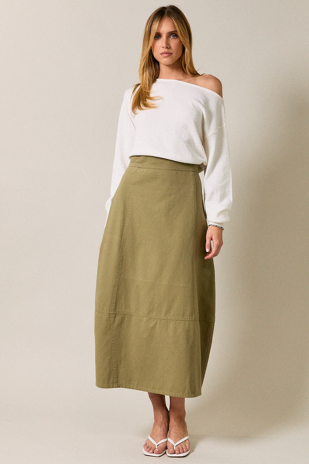 Barrel Twill Midi Skirt