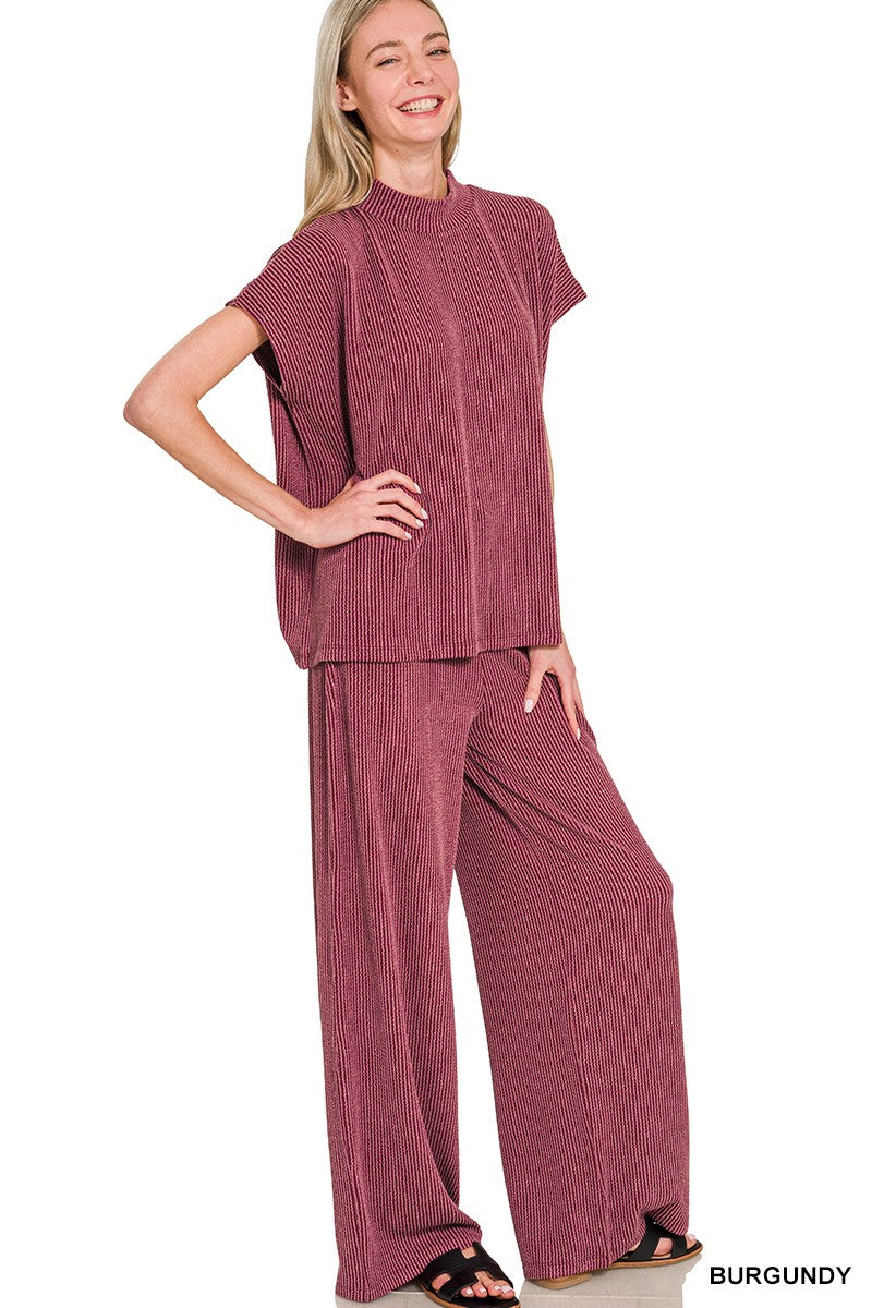 Ribbed Short Sleeve Tee & Pants Set