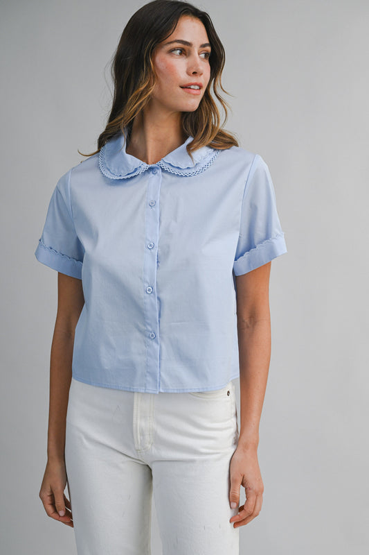 Scallop Lace Collar Button Down Blouse
