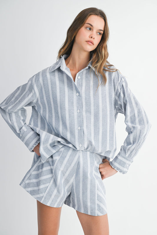 Pin Stripe Button Down Shorts Set