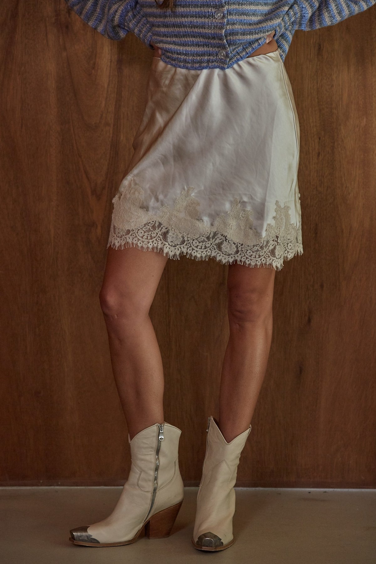 Satin Lace Mini Skirt