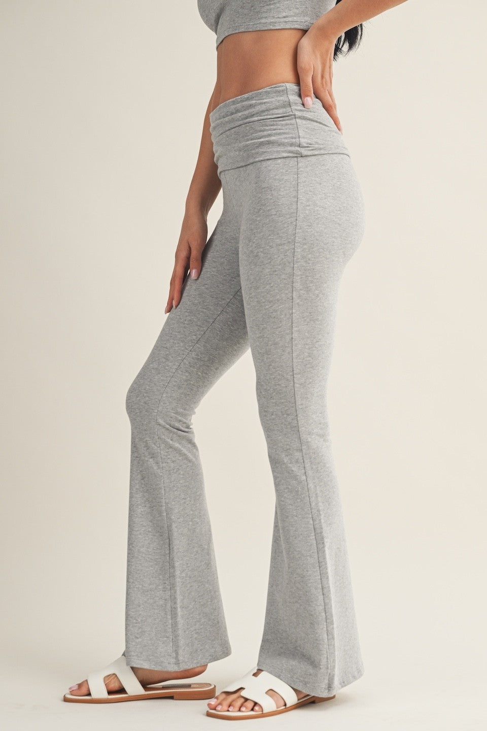 Soft Heathered Knit Foldover Flare Pants