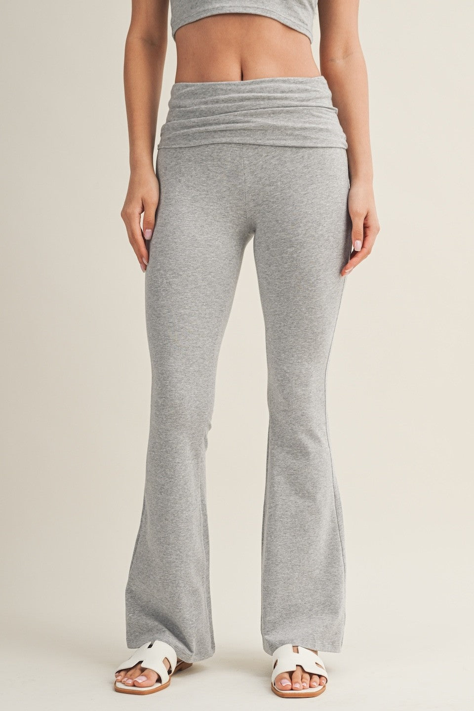 Soft Heathered Knit Foldover Flare Pants