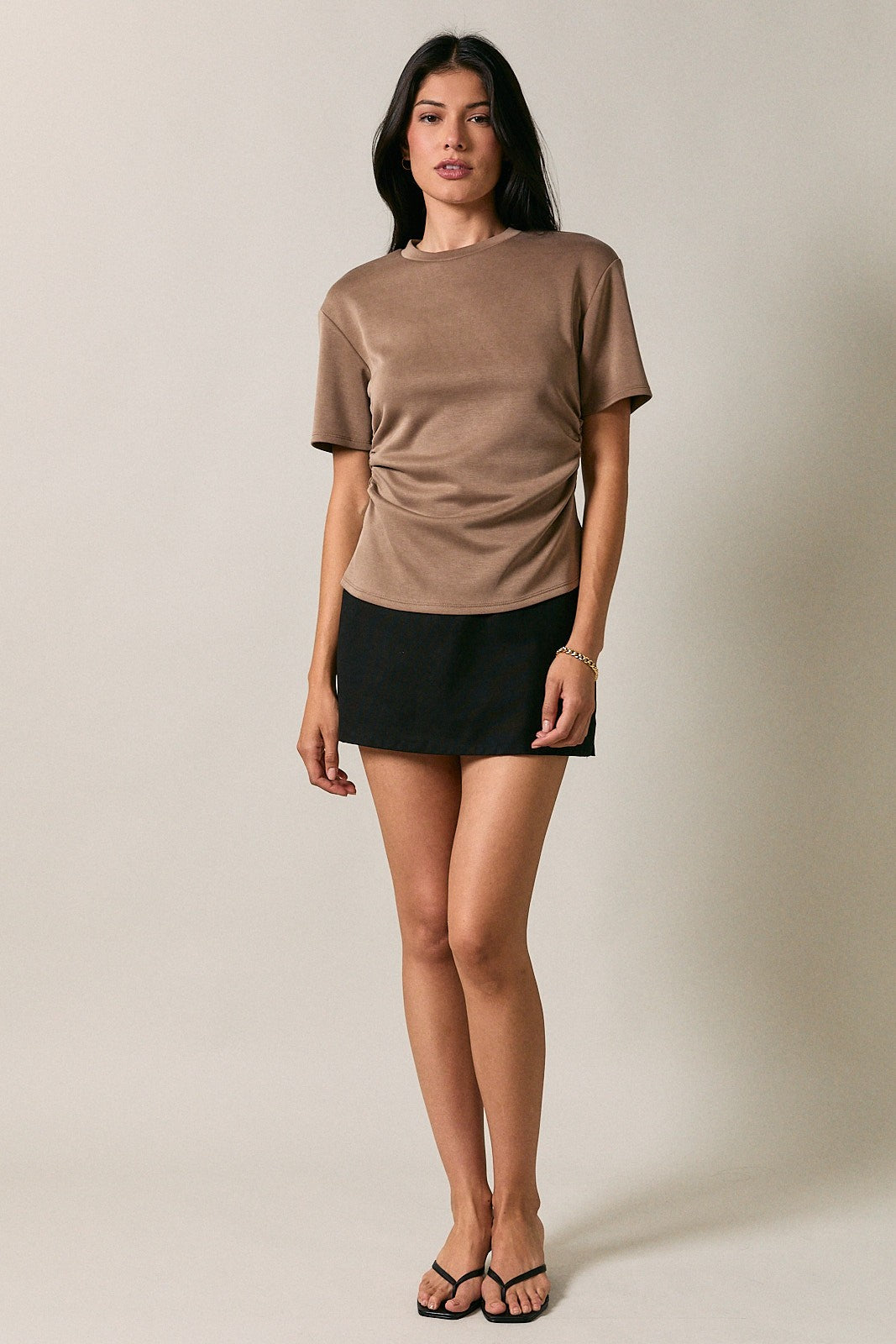 Soft Crew Neck Ruched Top