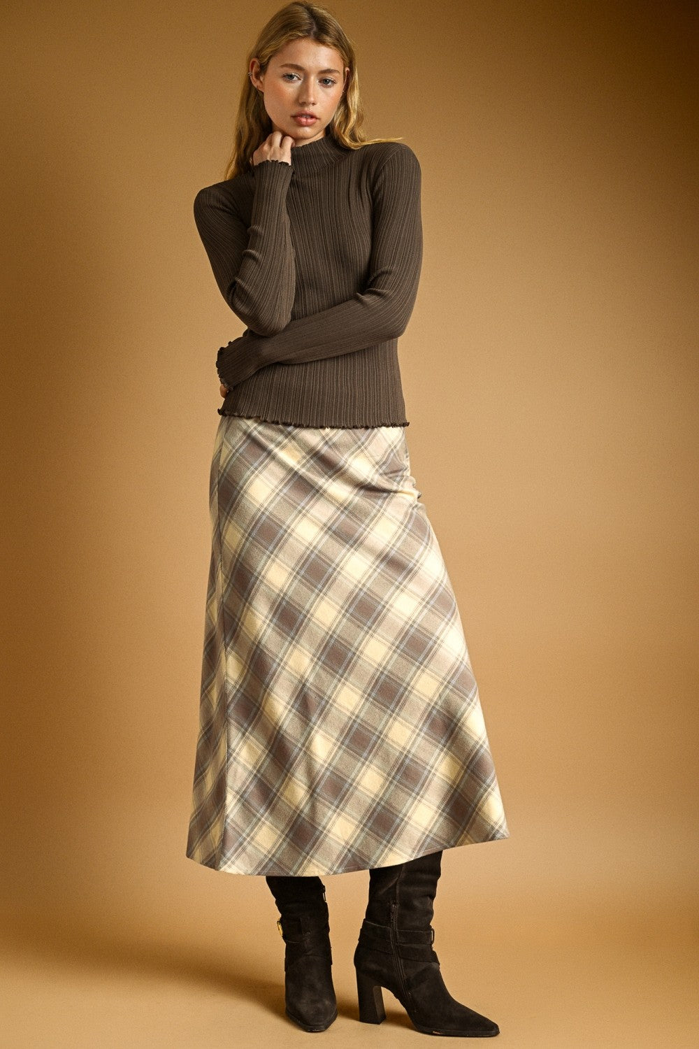 Plaid Stretch Maxi Skirt