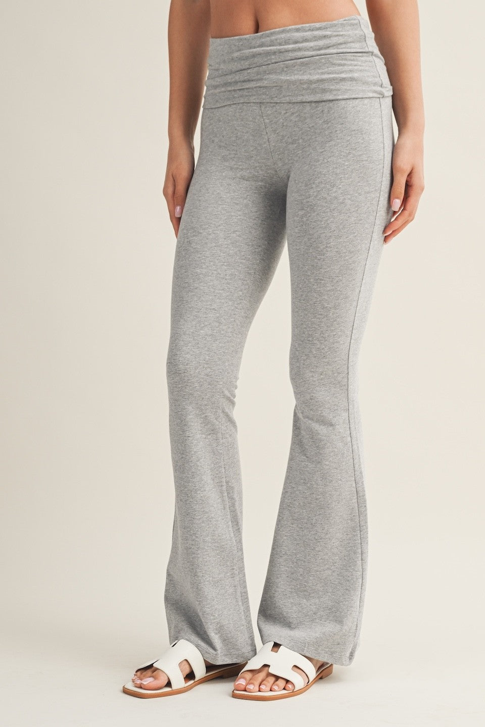 Soft Heathered Knit Foldover Flare Pants