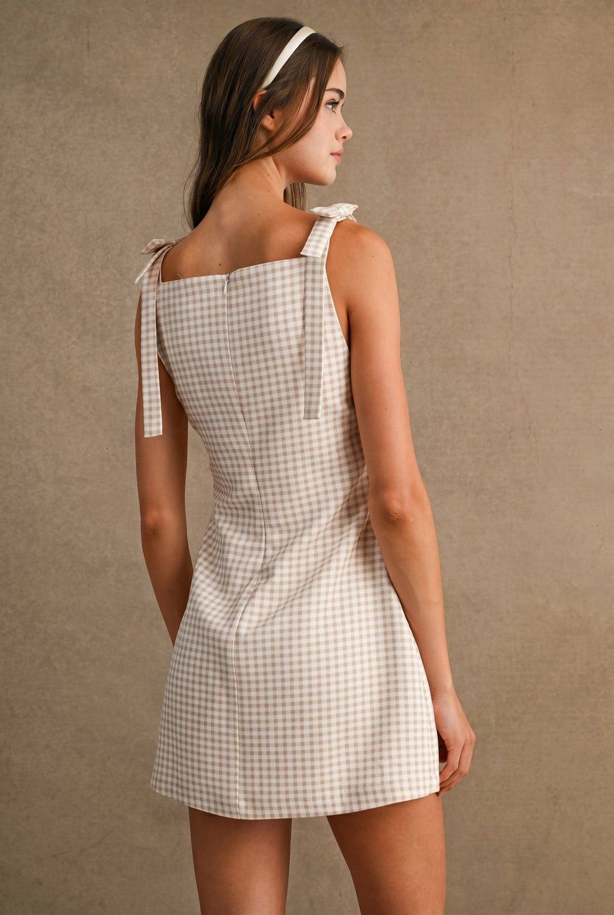 Gingham Shoulder Tie Mini Dress