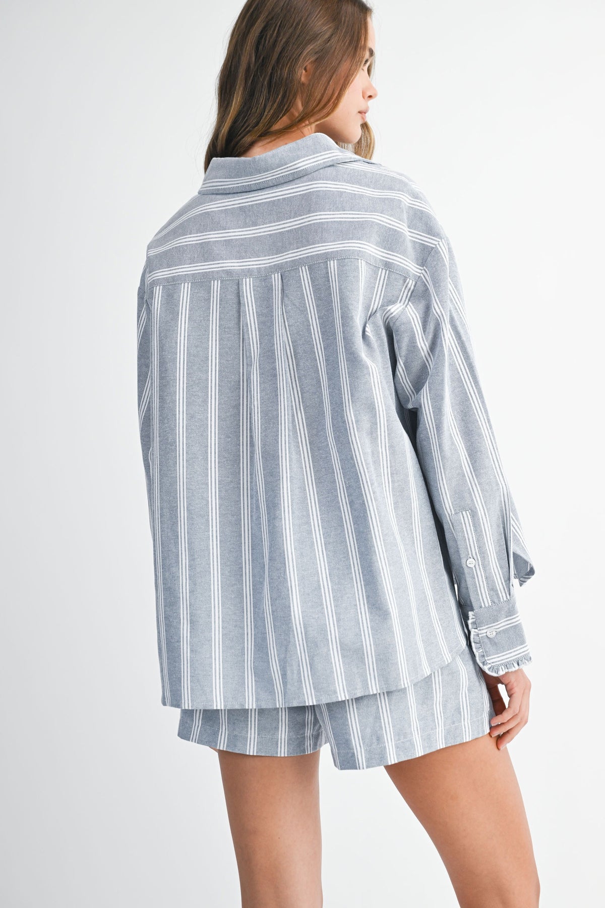 Pin Stripe Button Down Shorts Set