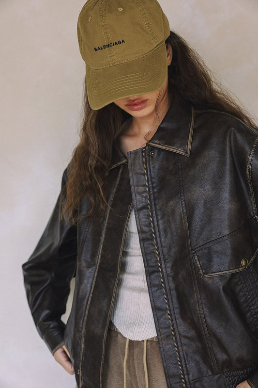 Oversized Faux Leather Bomber Jacket