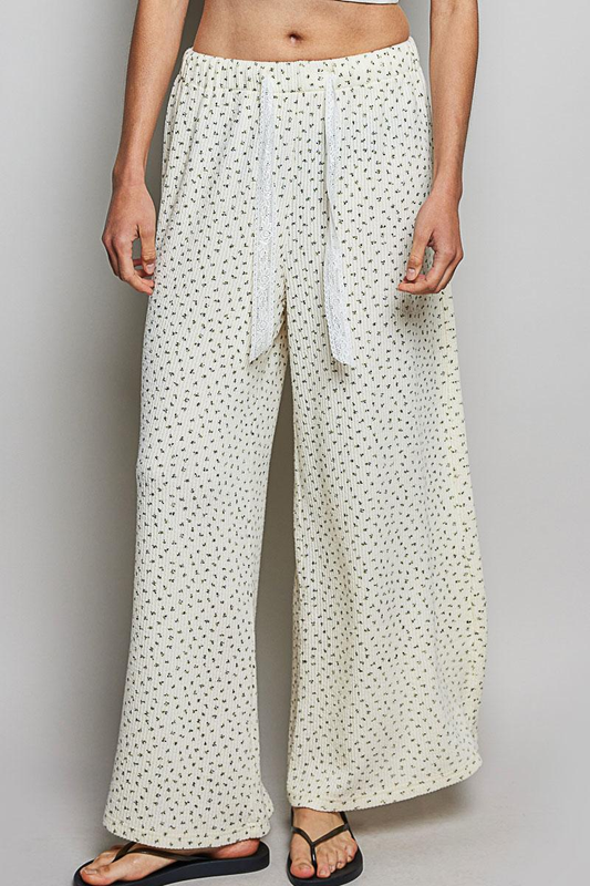Ditsy Floral Wide-Leg Tie-Waist Pants