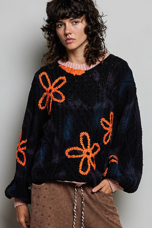 Embroidered Floret Knit Sweater
