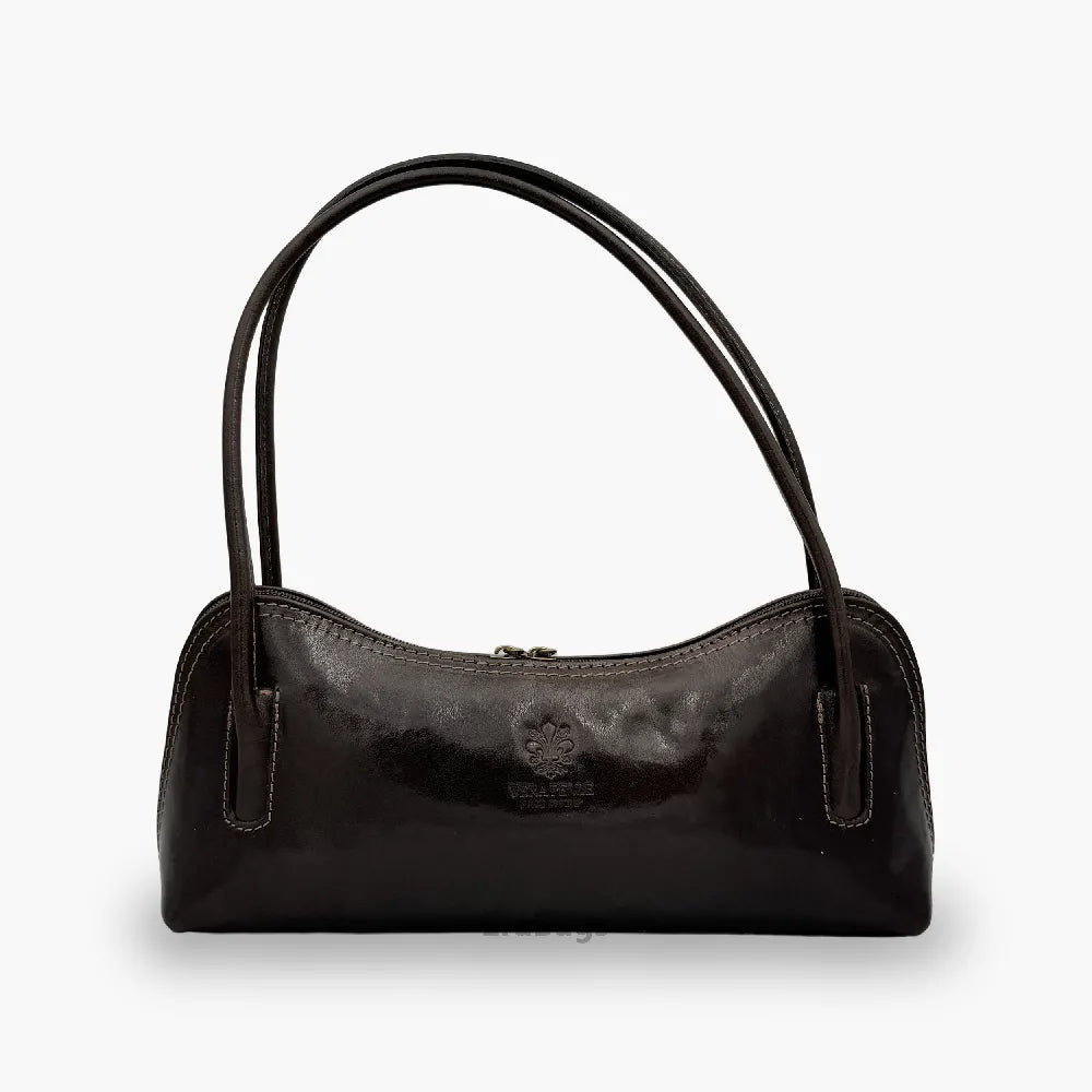 Grained Leather Baguette Shoulder Bag