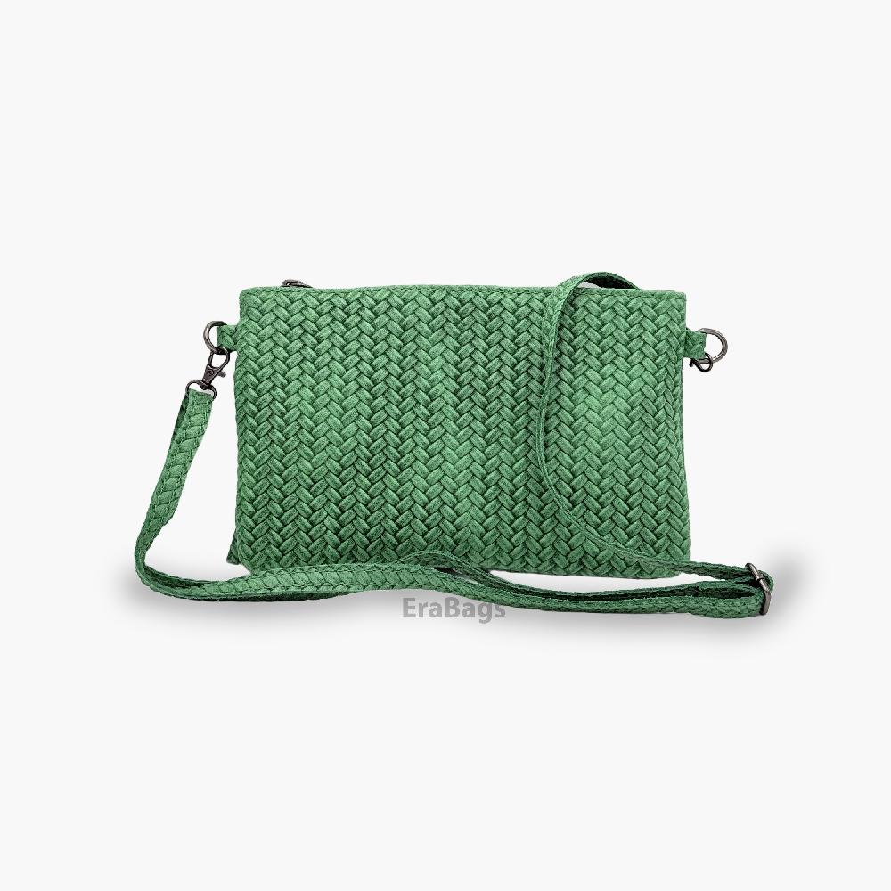 Woven Leather Tassel Crossbody Clutch